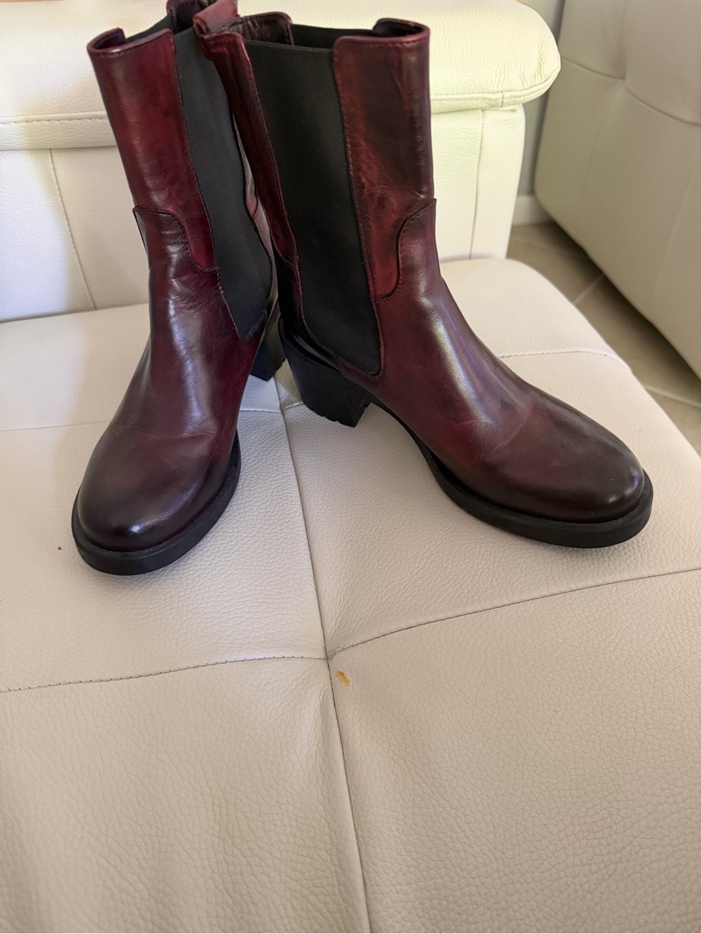 Women's Leather Mid-Calf Burgundy Pull-On Booties